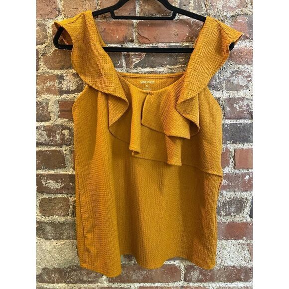 NINE WEST Mustard Yellow Ruffle Tank Top Women’s Size M - Picture 1 of 8